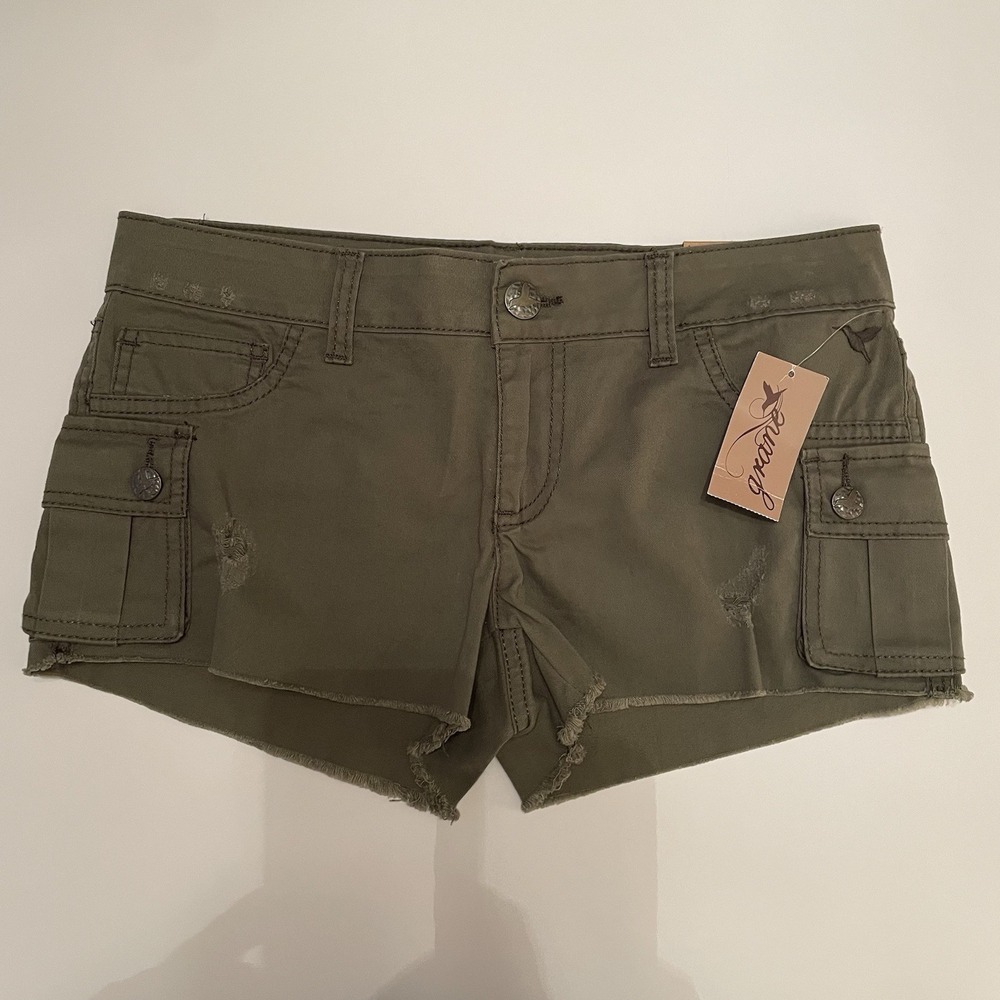 Grane Juniors Shorts‎ 5 Olive Green Distressed Raw Hem New